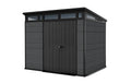 Keter Cortina 9 x 7 Tool Shed with Floor, Weatherproof and UV-Resistant, Double Walled with Steel Frame, Pent Roof and Ventilation, 279 x 218 cm, Grey