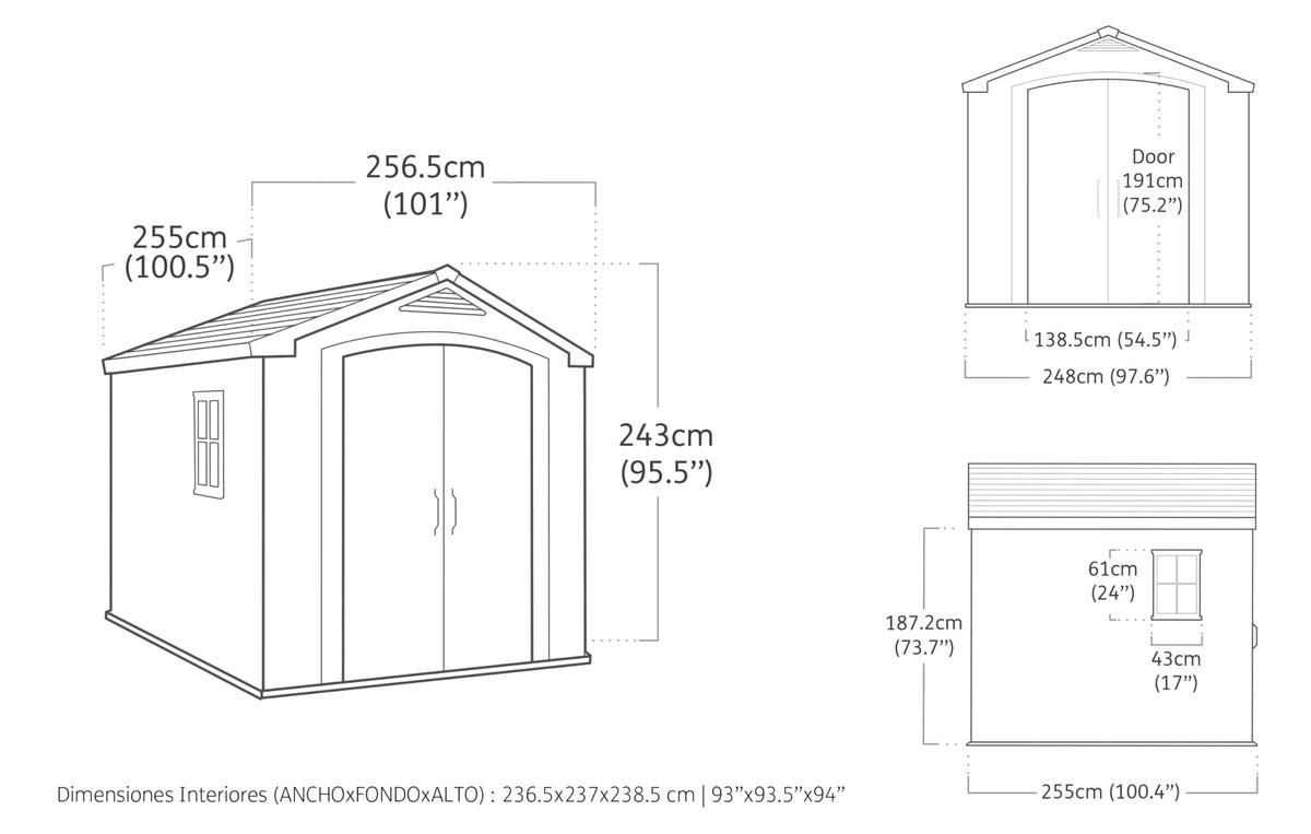 Keter, Factor Outdoor Plastic Garden Storage Shed, elegant wood-effect exterior with double doors and ventilation grills, heavy-duty floor with window and skylight, 255 x 256.5 x 243 cm, Beige