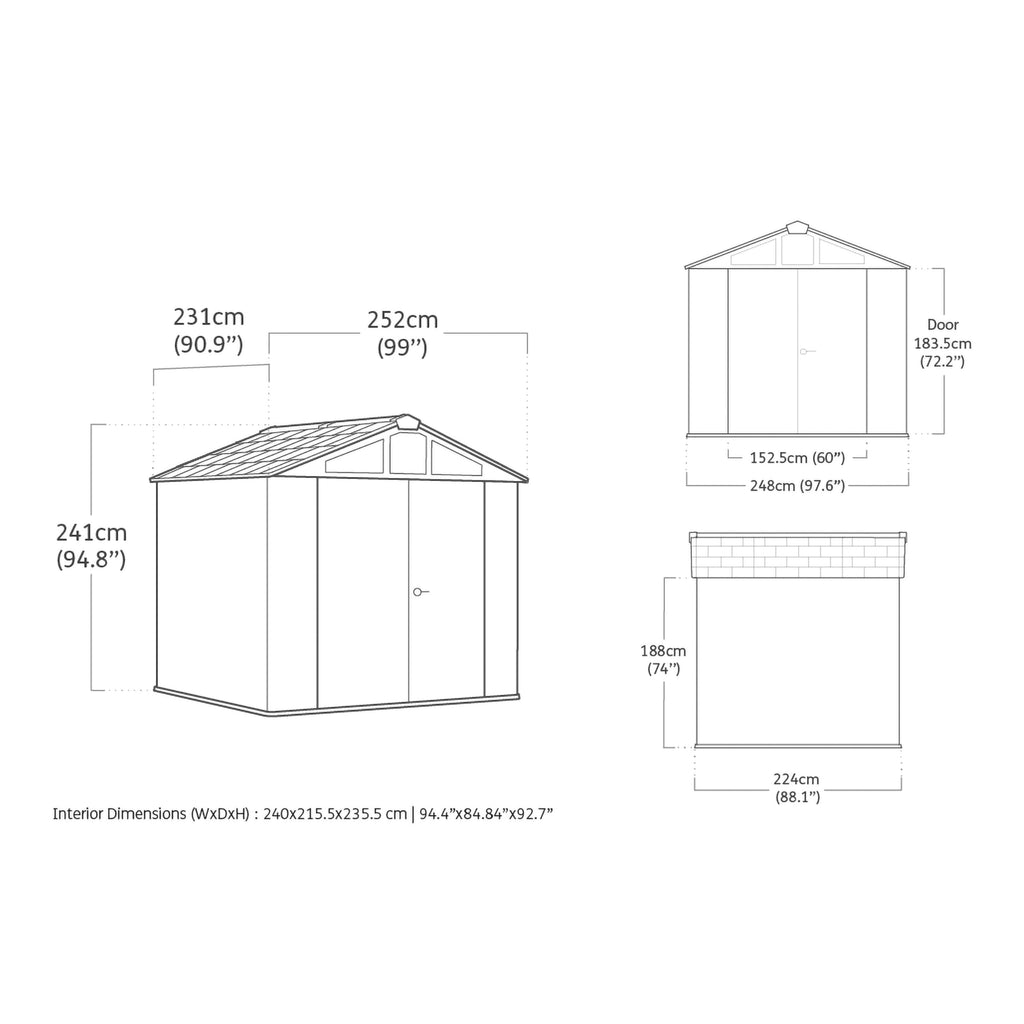 Keter Stronghold 8x8ft Garden Shed – Brown | 6m² Outdoor Storage | Evotech+ Resin Composite | Double‑Wall Construction | Steel‑Reinforced Roof | Skylight & Windows | Heavy‑Duty Floor | Lockable Doors