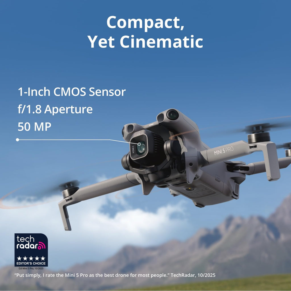 DJI Mini 5 Pro Fly More Combo Plus with DJI RC 2, Drone with Camera, 1-Inch CMOS, 4K Drone for Beginners, Obstacle Sensing, ActiveTrack 360°, 225° Gimbal Rotation, Extended Battery Life