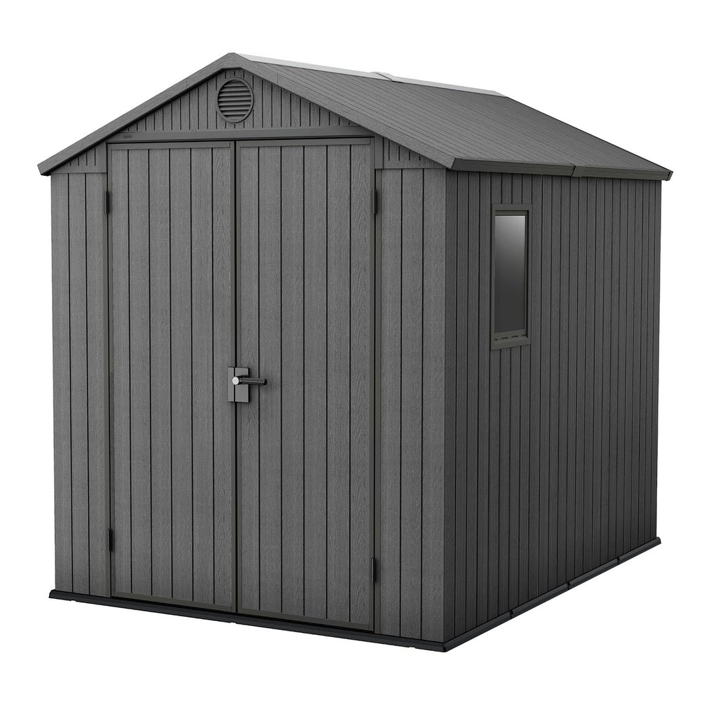 Keter Darwin 6x8 Ft Resin Storage Shed, Graphite Gray – Double Doors with Window & Skylight