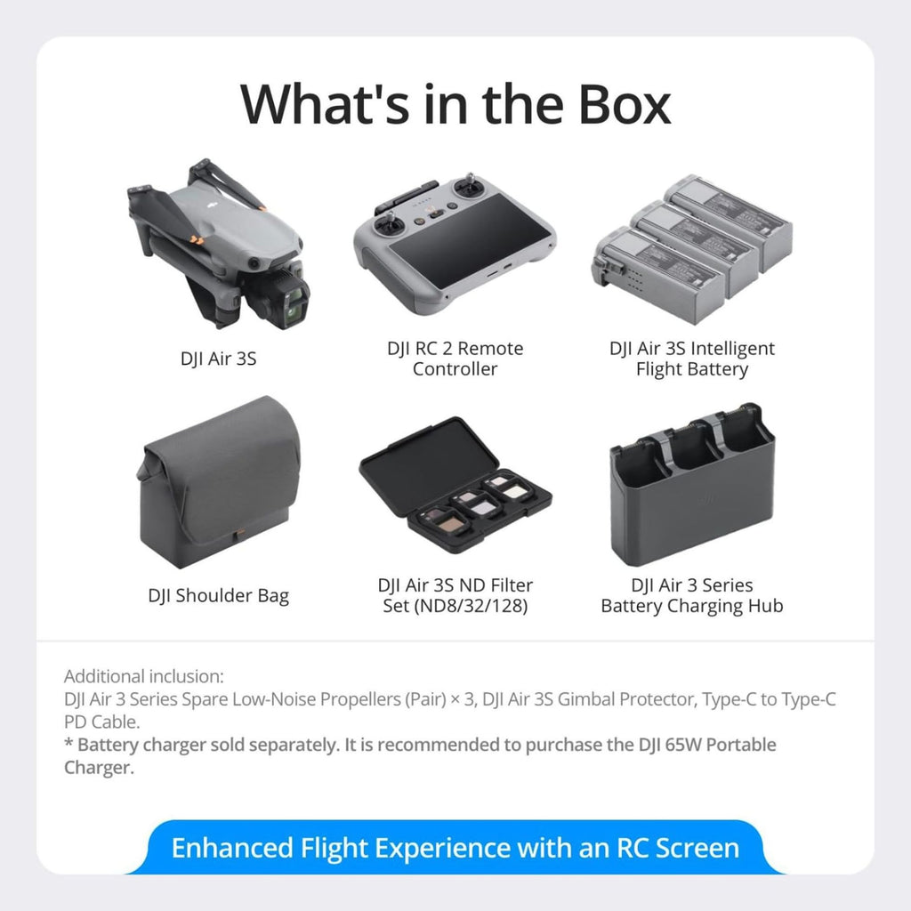 DJI Air 3S Fly More Combo (RC 2 Screen Remote Controller), 4K Drone