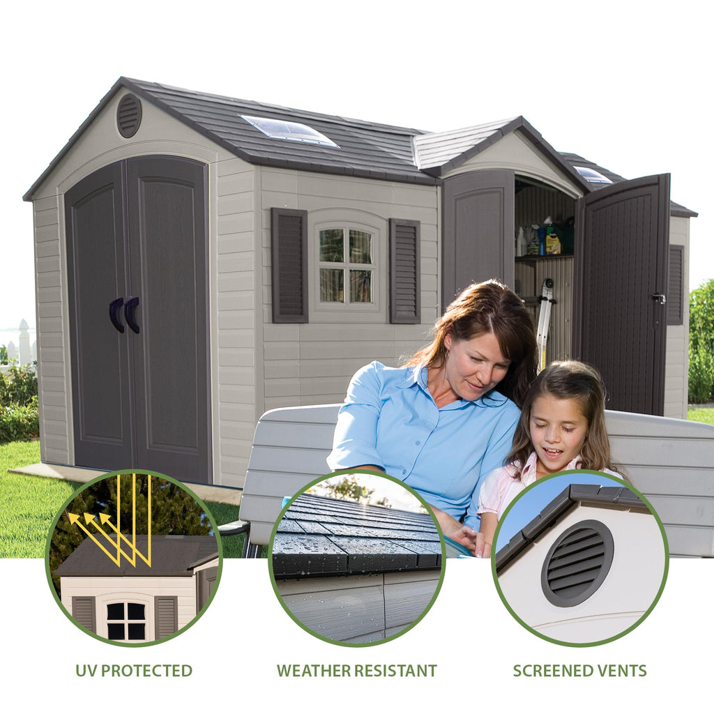 Lifetime 15×8 Ft Dual‑Entry Outdoor Storage