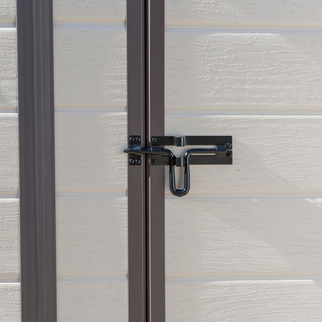 Keter Manor Outdoor Pent Single Door Garden Storage Shed 6 x 4ft Beige Brown Wood Effect Fade Free All Weather Resistant Safe And Secure Zero Maintenance 15 year Warranty
