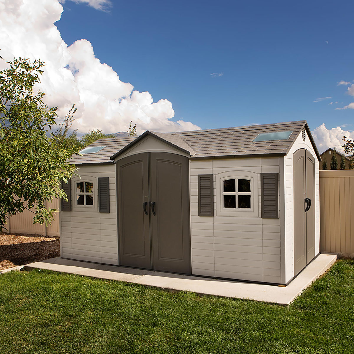 Lifetime 15×8 Ft Dual‑Entry Outdoor Storage