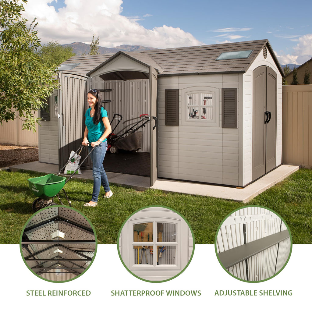 Lifetime 15×8 Ft Dual‑Entry Outdoor Storage