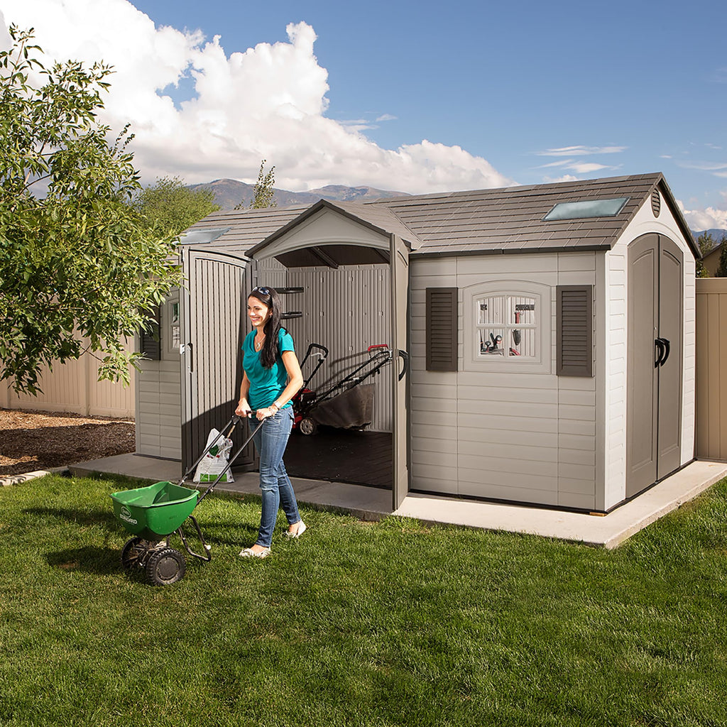Lifetime 15×8 Ft Dual‑Entry Outdoor Storage