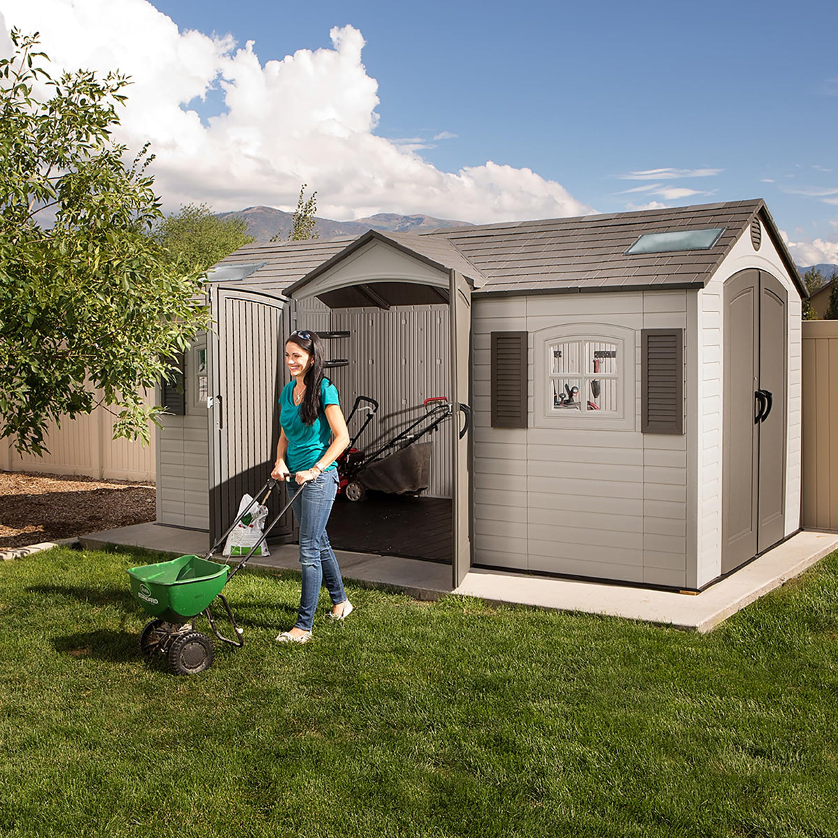 Lifetime 15×8 Ft Dual‑Entry Outdoor Storage