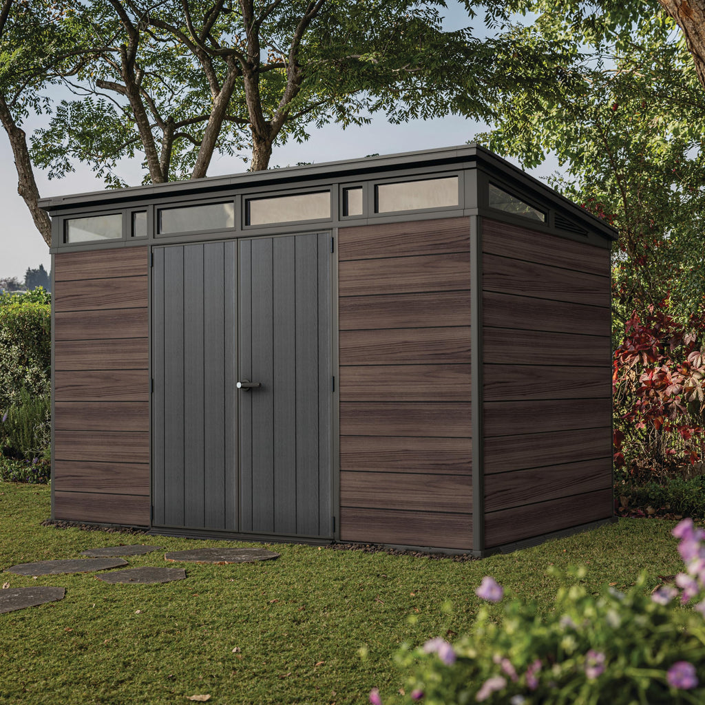 Keter Signature Collection Pent 11x7ft Outdoor Storage Shed | Large Weatherproof Garden Building with 13.7m³ Capacity, Steel‑Reinforced Roof, Heavy‑Duty Floor & Lockable Double Doors