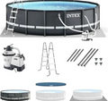 Intex Ultra XTR Frame 14′ x 42″ Round Above Ground Outdoor Swimming Pool Set with Sand Filter Pump, Ladder, Ground Cloth, and Pool Cover